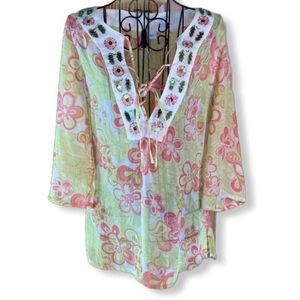 Divided H&M Hand Embroidered Beaded Floral Beach Swim Coverup Size 8 NWOT